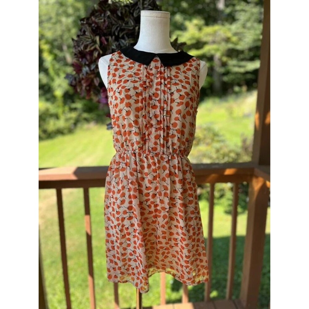 Fun2Fun Orange Floral Dress Size M Peter Pan Collar Fall Autumn